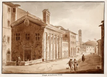 Temple of Fortuna Virilis, 1833 (etsing med brun vask)